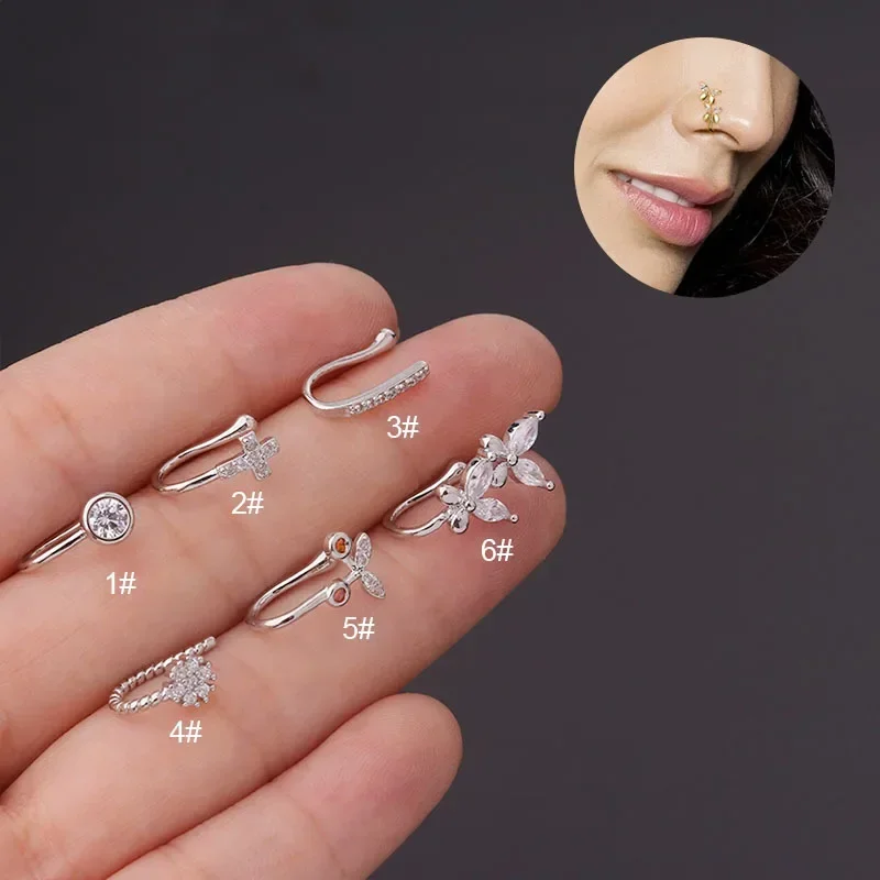 1pc Gefälschte Piercing Clip Nase Ringe Manschette Körper Schmuck für Frauen Neue Trend Ohr Manschetten Kreuz Kirsche Schmetterling Clip nase Ringe