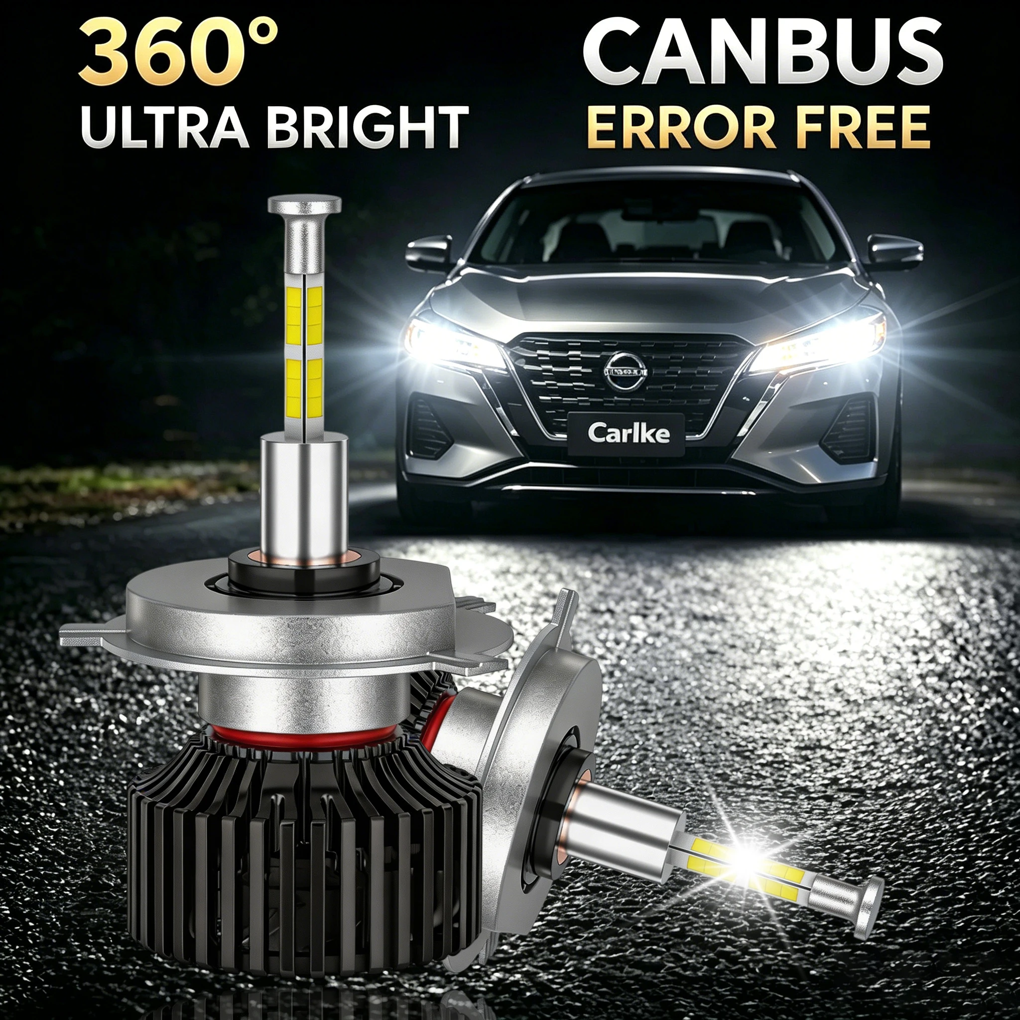 

Carlke H4 120W LED Bulbs 360 LED High Low Beam High Power 30000LM Super Bright CANBUS No Error H4 LED Auto Headlamps 6500K White