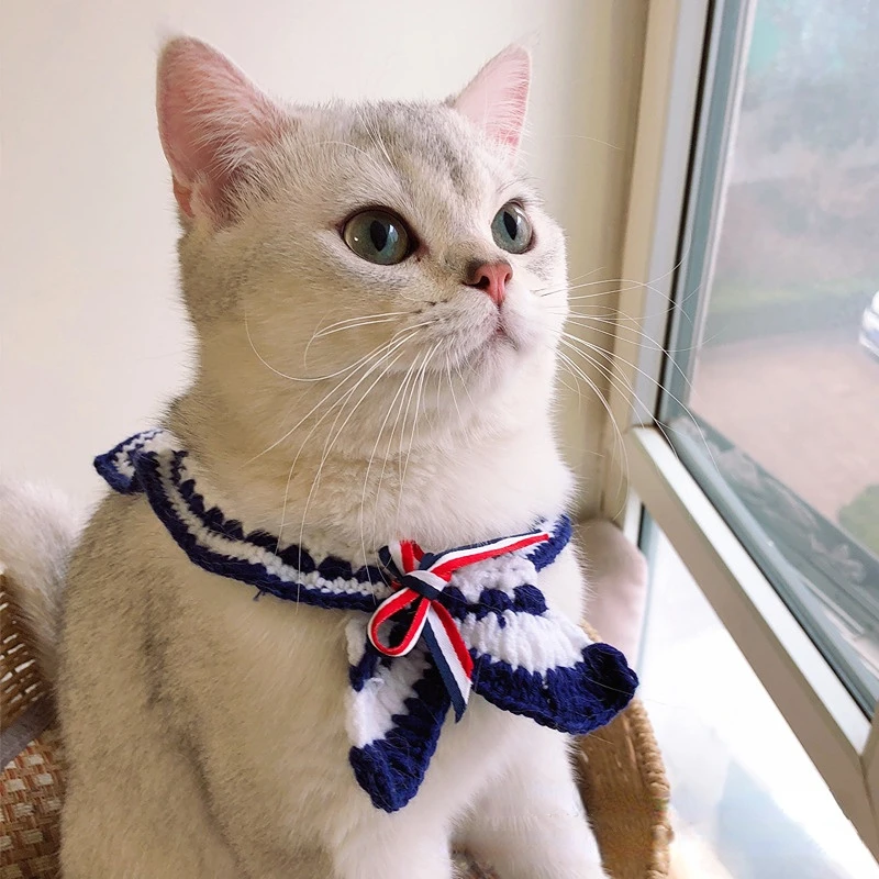 Sailor Fake Collar Hand Knitted Pet Accessories Cat Bow Tie Collar Cat Collar Cape