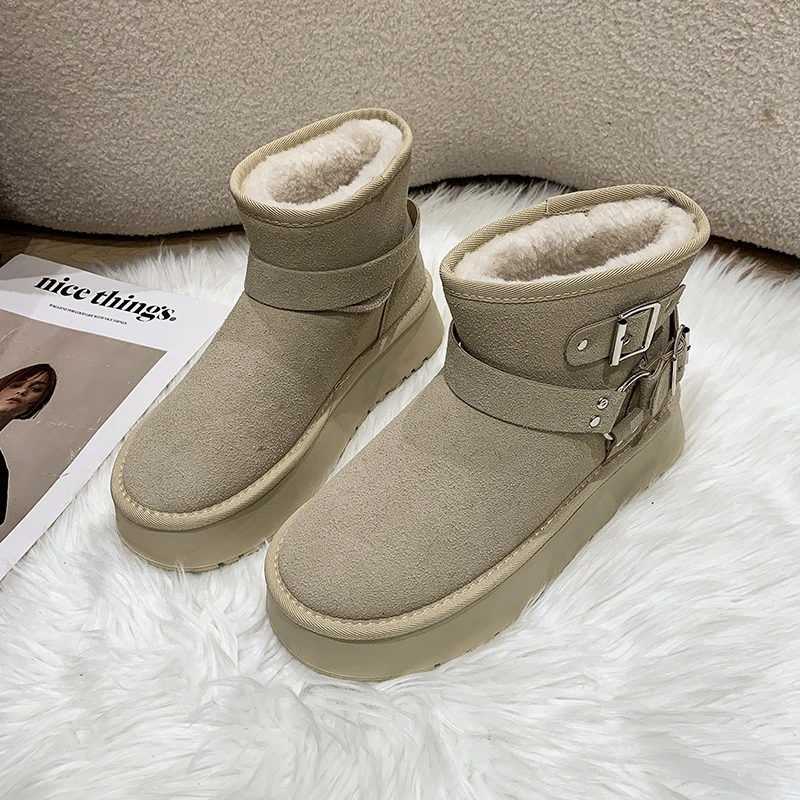 Winter women's cropped plush warm comfortable snow boots new suede platform non-slip ankle boots flats women's shoes botas