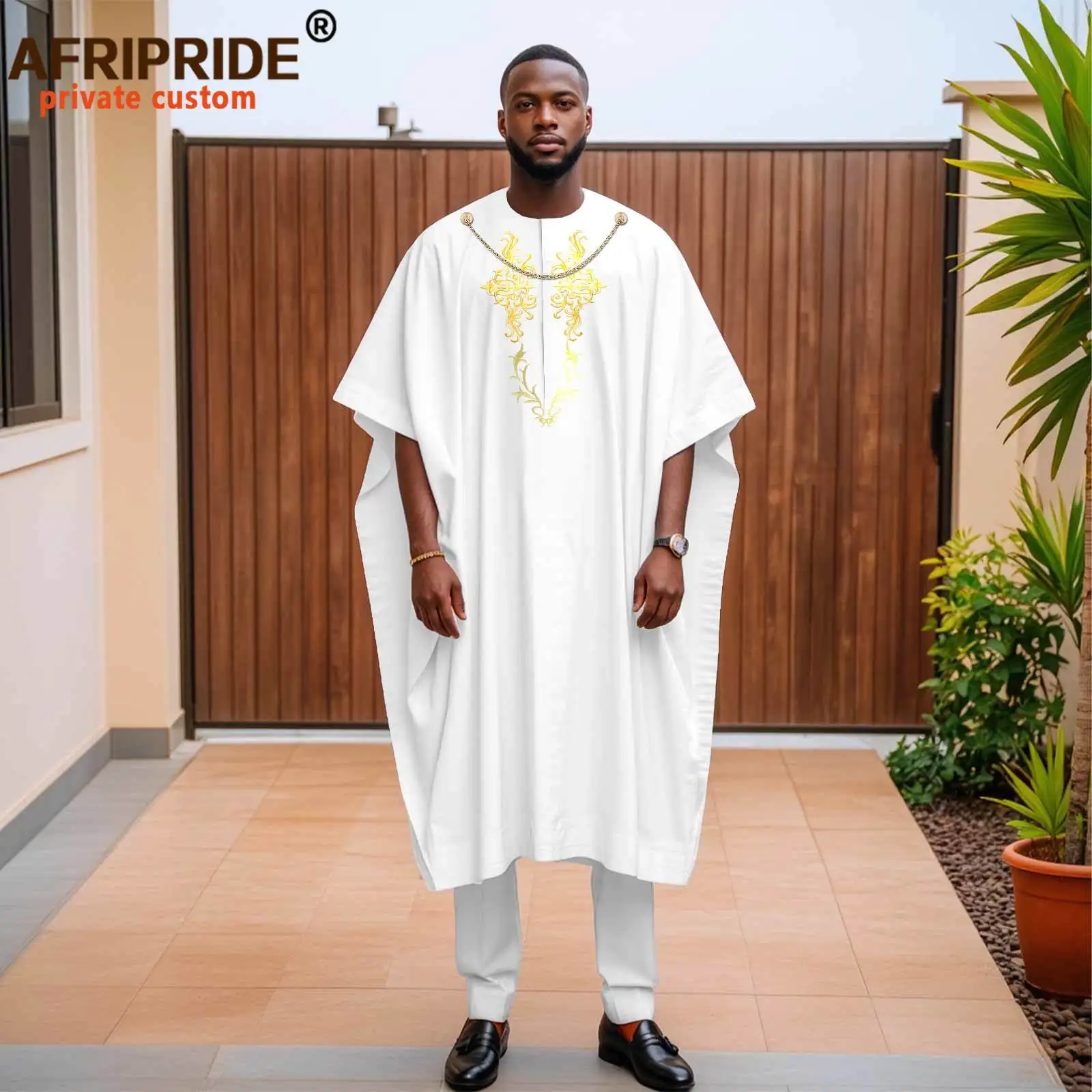 

African Clothes for Men Embroidery Chain Agbada Robes Shirts and Pants 3 Piece Set Dashiki Outfits for Wedding Evening 2516115