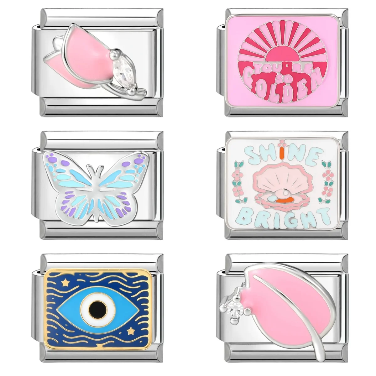 2025 printemps été fleurs colorées tulipe Rose chat lune italien charme liens ajustement 9MM Bracelet en acier inoxydable femmes bricolage fabrication