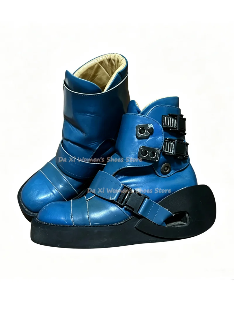 Red Color-Blocking Platform Ankle Boots Multicolor Belt Buckle Decorate Women's Shoes Punk Style Fashion Handmade Women's Boots