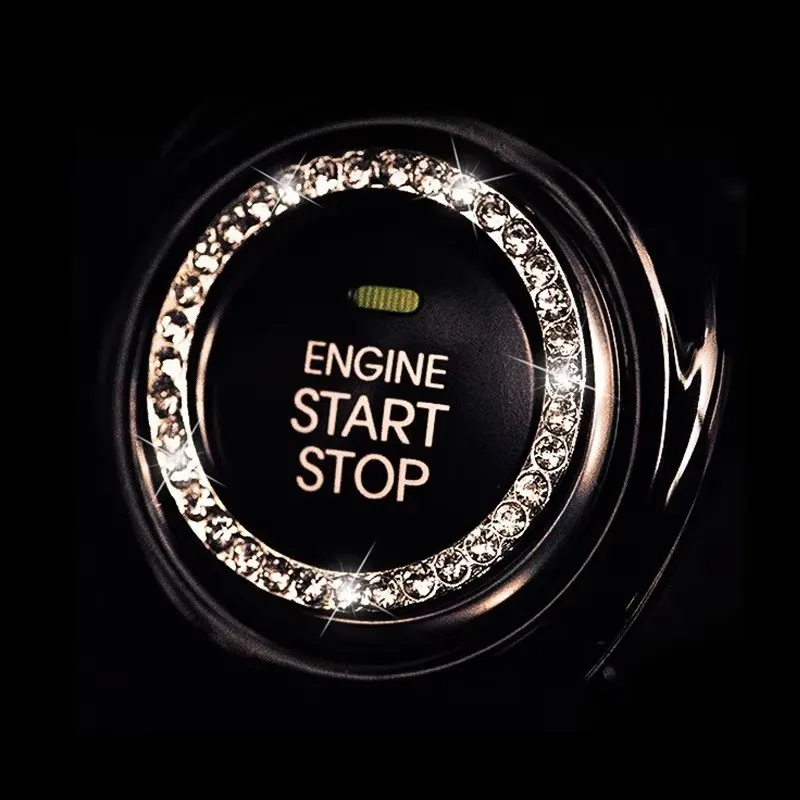 New Car One-key Start Button Decoration Ring with Diamond Rhinestone Circle Start Stop Switch Ring Car Interior Accessories image 3