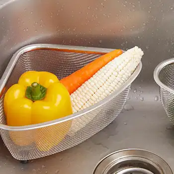 Kuchyňský dřezový košík na odpad z nerezové oceli trojúhelníkový úložný prostor na potraviny, zeleninu, loupání vajec, filtr na potraviny, organizér na kuchyňské police, odtokový koš 8 nejlepší prodej trojúhelníkové úložné koše - №2