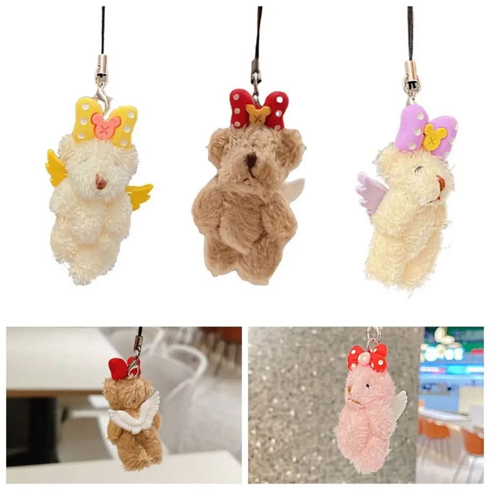 Tiny Bear Angel Bear Keychain Creative Stuffed Animal Phone Charm Phone Lanyard Mini Plush Doll Plush Phone Chain Bag Charm