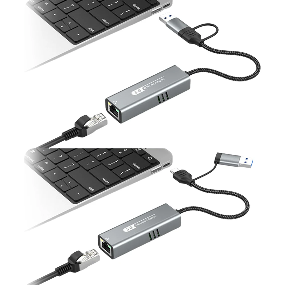 Адаптер USB/Type C к Ethernet 5000 Мбит/с Адаптер USB C к Ethernet Конвертер RJ45 к Ethernet типа C для Windows 10/11 и Mac OS
