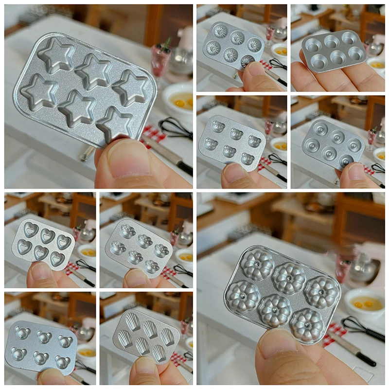 1Pcs Miniatur Puppenhaus Mini Gebäck Keks Cookie Kuchen Brot Silber Form DIY Lebensmittel Spielen Silikon Form Zubehör