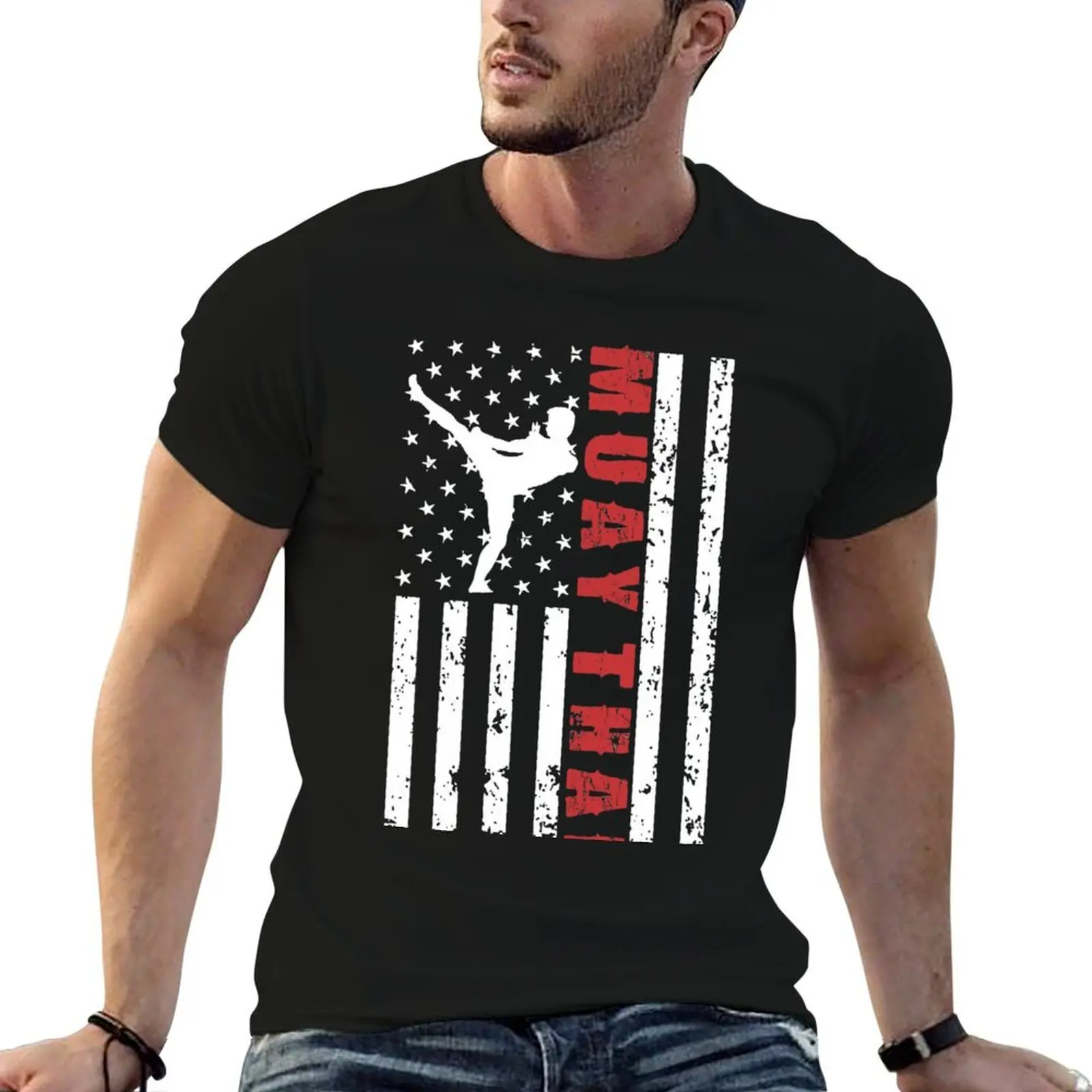 

shirt shirt US designer t Flag t Muay man heavy American man cotton man t Sports cotton Thai shirt T-Shirt
