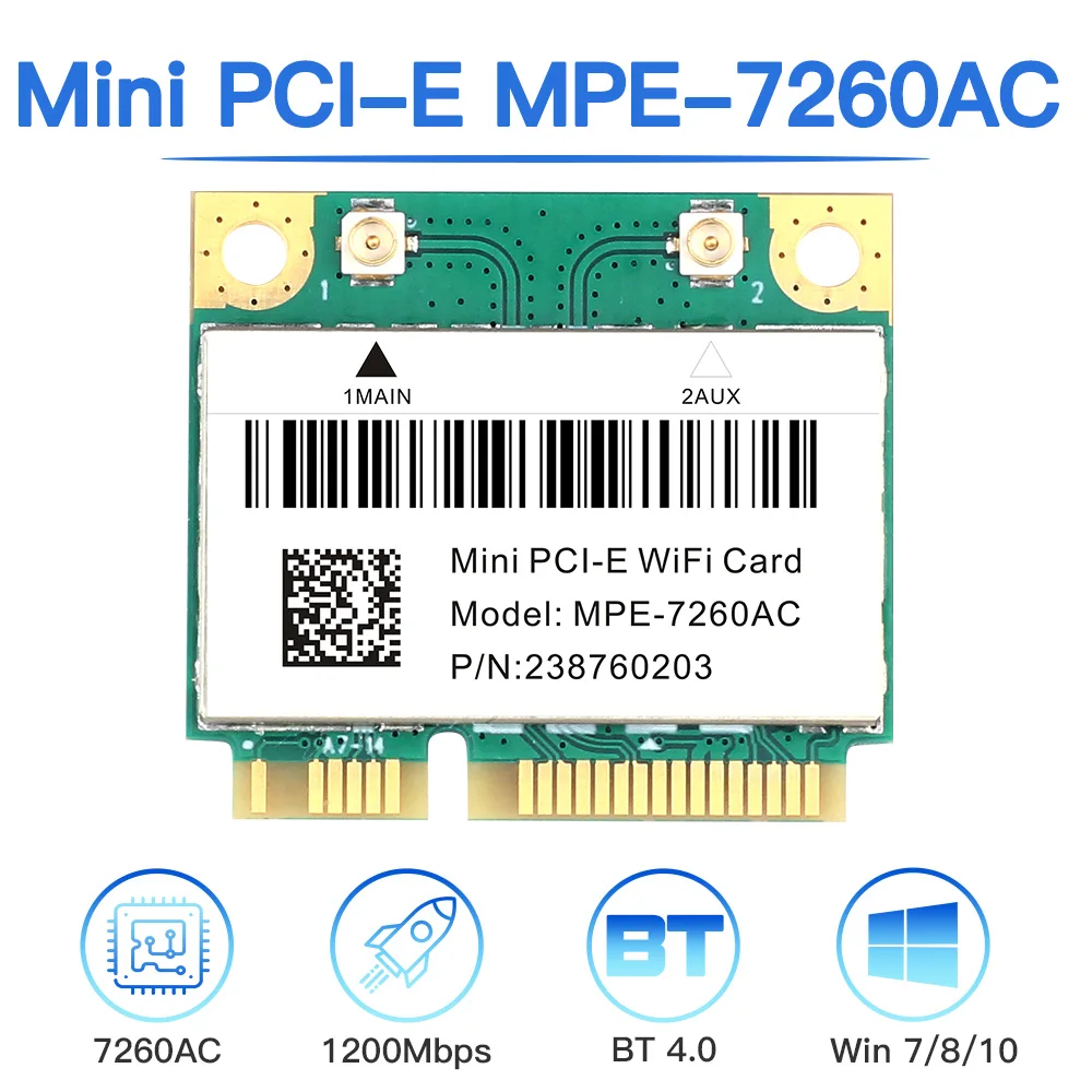 

Dual Band 1200Mbps 7260 7260HMW Mini PCI-E Wifi Card 5G/2.4Ghz Wireless Adapter Bluetooth 4.0 MPE-7260AC Wlan Network Card