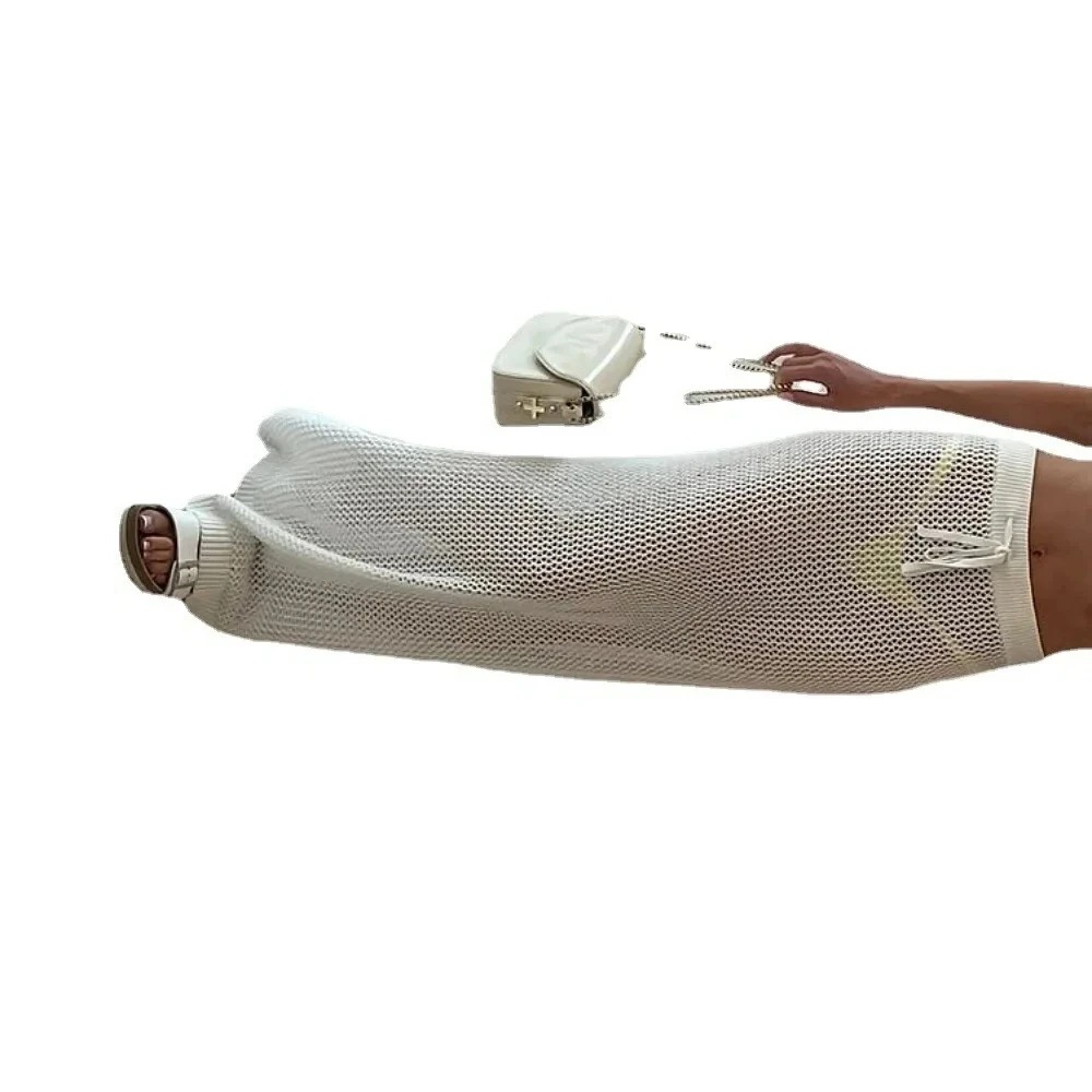 

Luxury Sexy Hollow Out Knit Long Skirt Women's Summer High Waist Casual Skirt Beach Elastic Chic Streetwear Design Skirts White