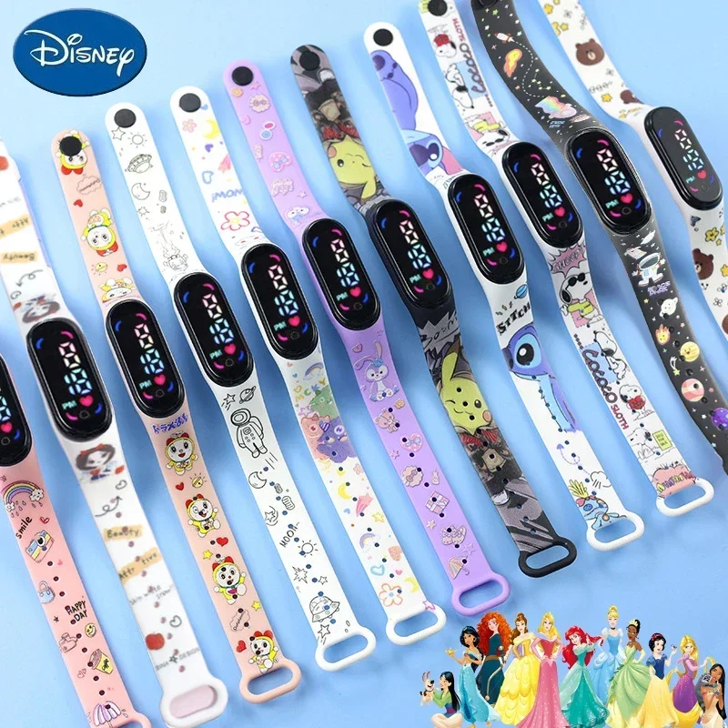 Disney Frozen Mickey Minnie Spiderman Children's Anime Figure Bracelet Wristwatch Cartoon Electronic LED Touch Student Toys Gift