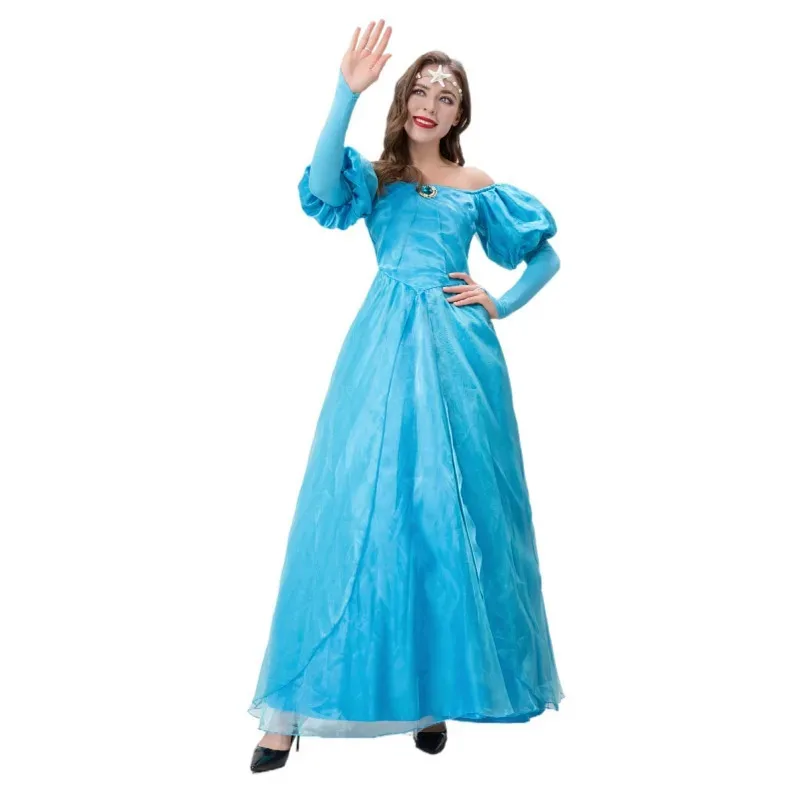 Mulheres adultas Halloween Princesa Traje Conto de Fadas Anime Role Play Azul Princesa Vestido Vestidos de Baile