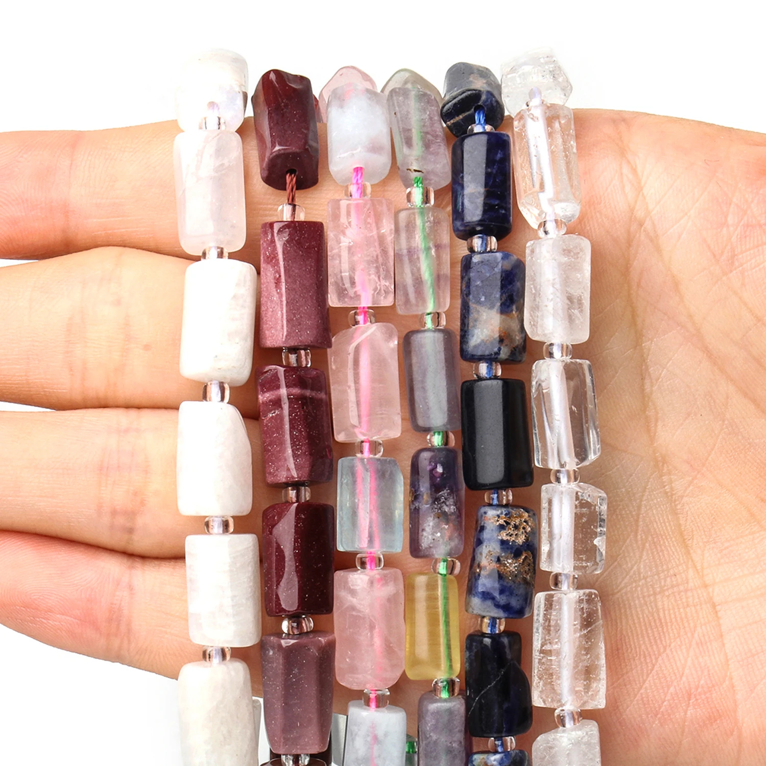 

8*11mm Natural Stone Faceted Moonstone Quartz Crystal Bead Column Loose Spacer Beads for Jewelry DIY Making Bracelet Accessories