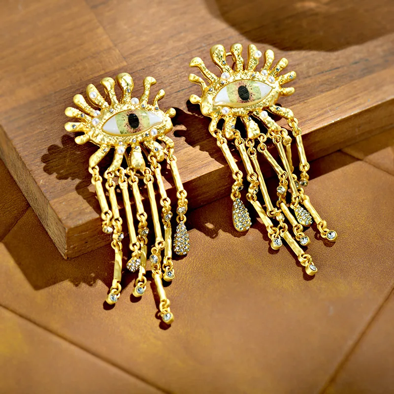 

Exquisite 925 Silver Needle 14K Gold Zircon Tassel Exaggerates Eyes Pendant Earrings For Women Party Hip-hop Fine Jewelry
