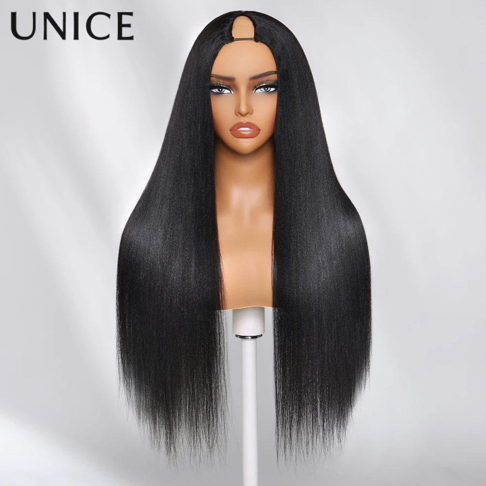 UNice Yaki Straight V-Part-Perücke, 100 % Echthaar-Perücken mit Kordelzug 4