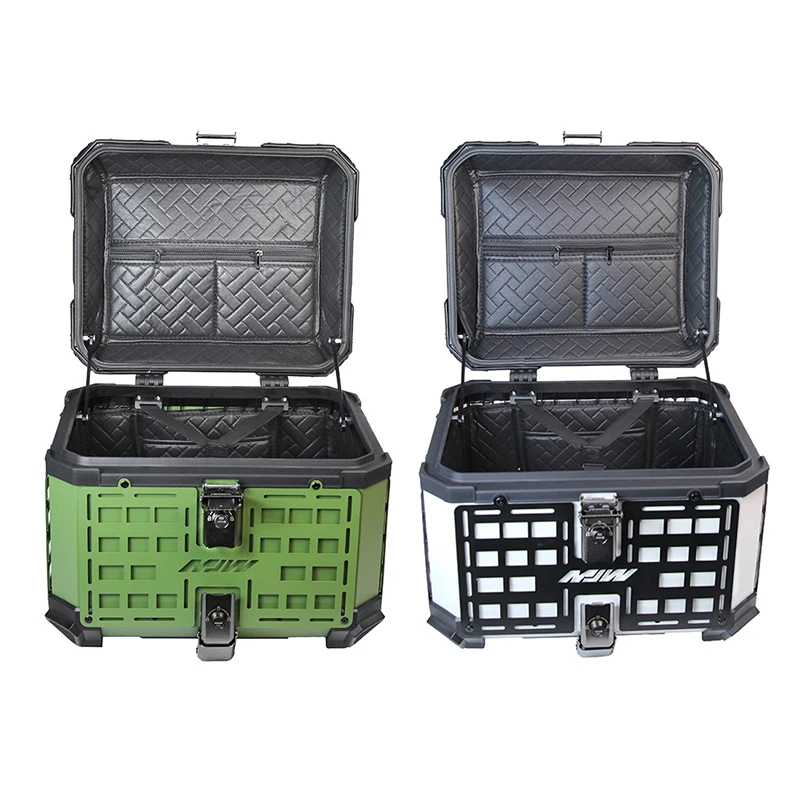 Black/green 45L Universal Top Case for Motorcycle Heavy Duty Aluminum Motorcycle Trunk Tail Box with Universal Base Waterproof