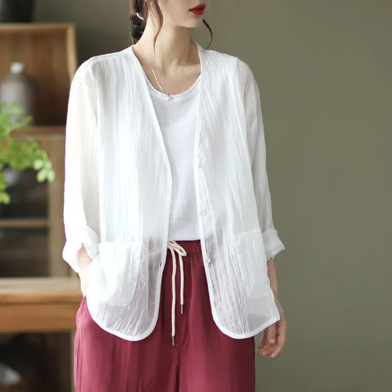 

Linen Cardigan for Women V-Neck Coat Casual Cardigan Thin Style Ramie Sunscreen Clothing Summer Shirt JJ660