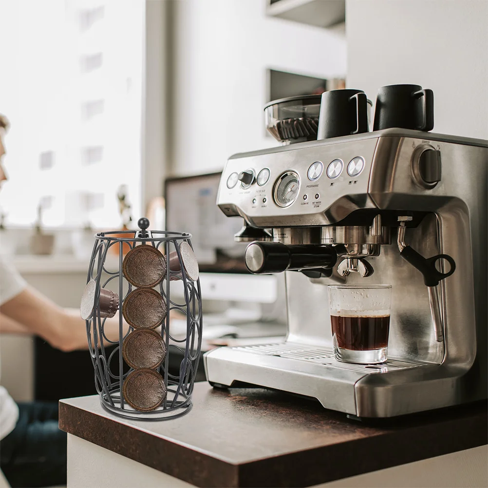 حامل كبسولات القهوة القابل للدوران، رف تخزين كبسولات حديدية، منظم 360 درجة، موفر للمساحة، ملحقات القهوة المكتبية للمطبخ