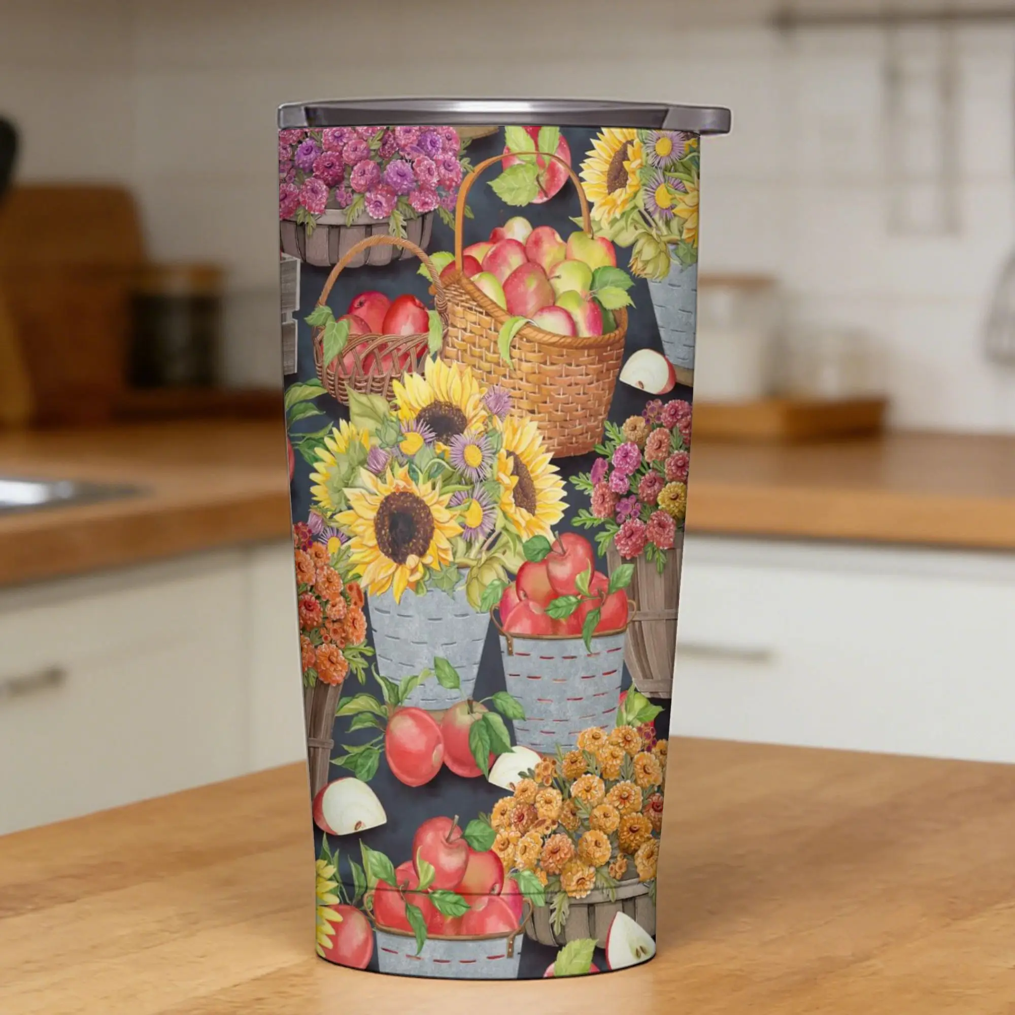 Rural flowers Tumbler sunflower Travel Large Capacity Mugs Cup Insulated Cold and Hot Milk Tea Water Bottle,