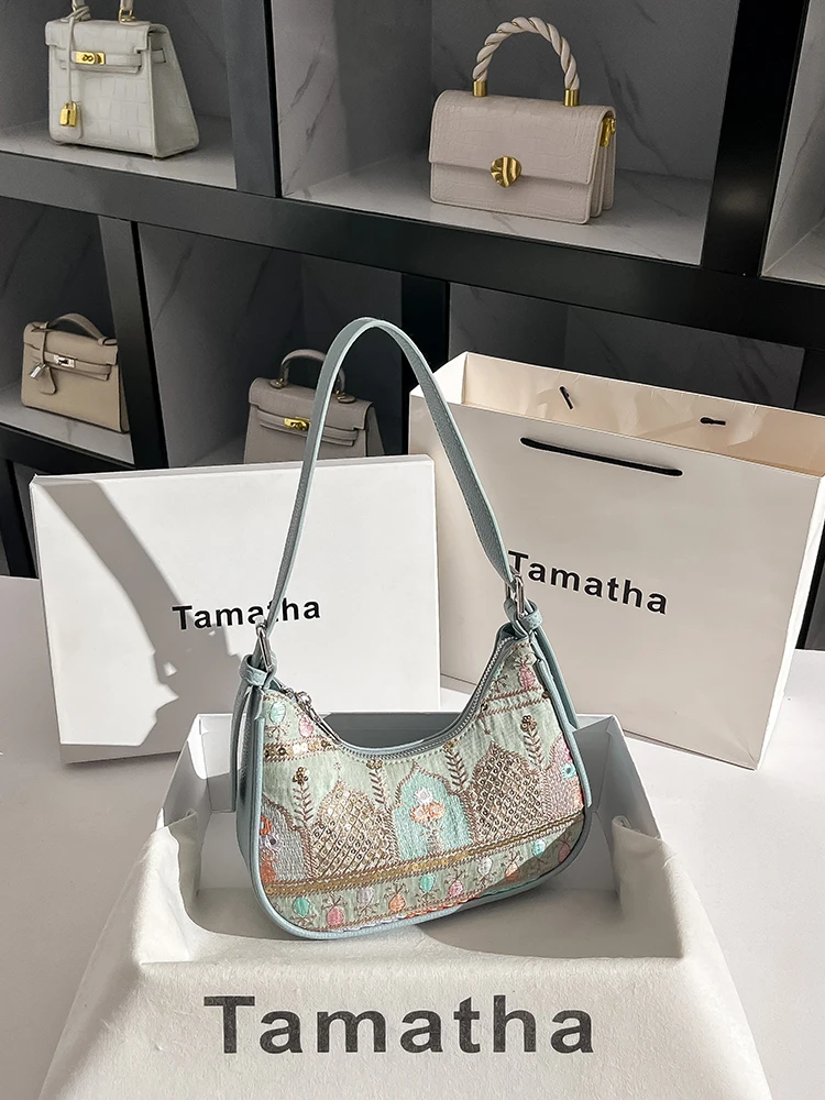 

Tamatha Faion Сумка подмышки с вышитыми блестками Цвет Blo Crescent Ape Женская сумка Повседневная универсальная сумка через плечо