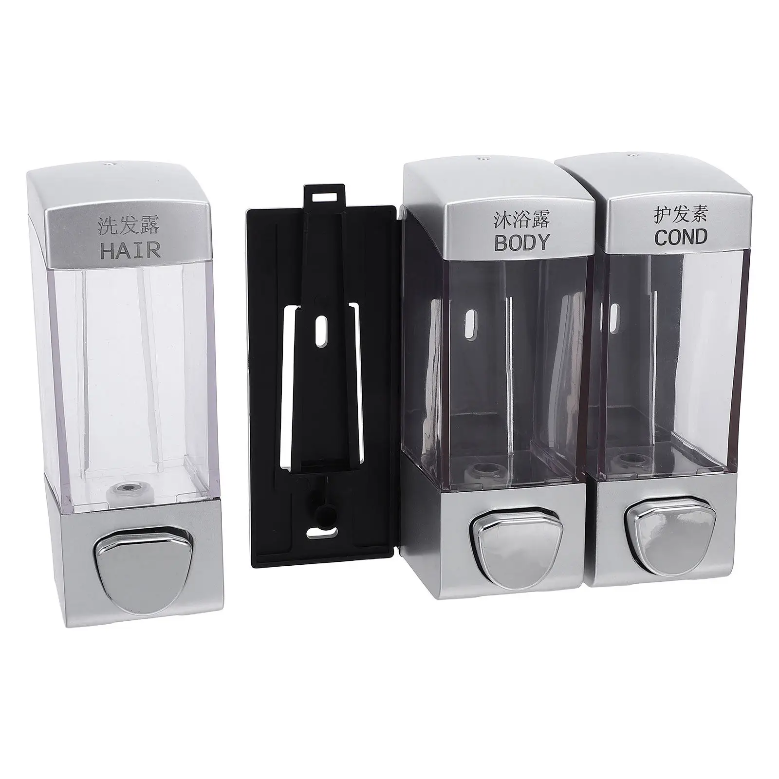 

Soap Gel Dispenser 3 Outlets Wall-Mounted Bathroom Shower Shampoo Conditioner Pump with English Chinese Logo Pattern