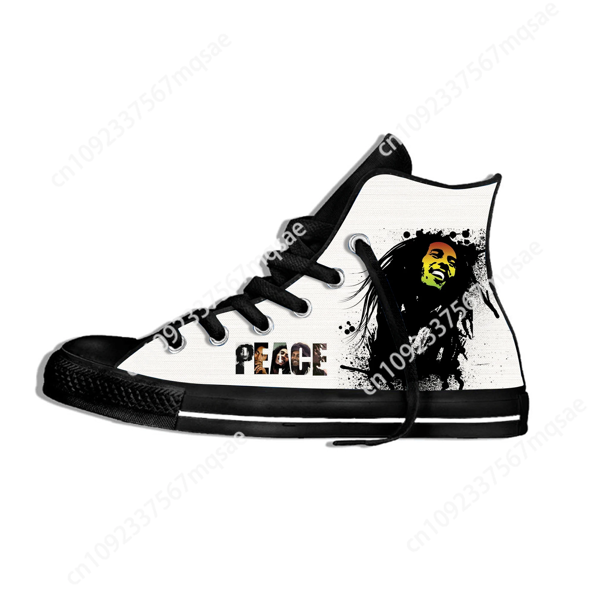 Sepatu kanvas High Top ringan desain baru musik Bob Marley Reggae dibuat sesuai pesanan Sneakers bersirkulasi Kasual Pria Wanita