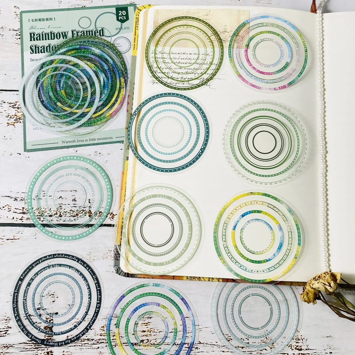 Journamm 20pcs Frame Decorative Stickers PET Self-Adhesive Stickers for Journals, Planners Scrapbook Embellishments Stickers