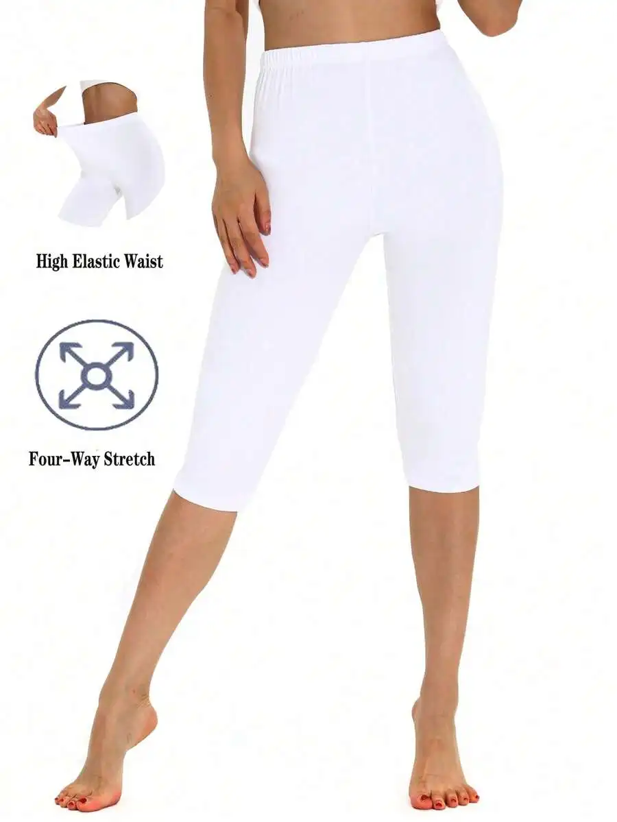 

Women Elastic Capri Pants High Waist Four-Way Stretch Soft Comfortable For Yoga Fitness Daily Wear