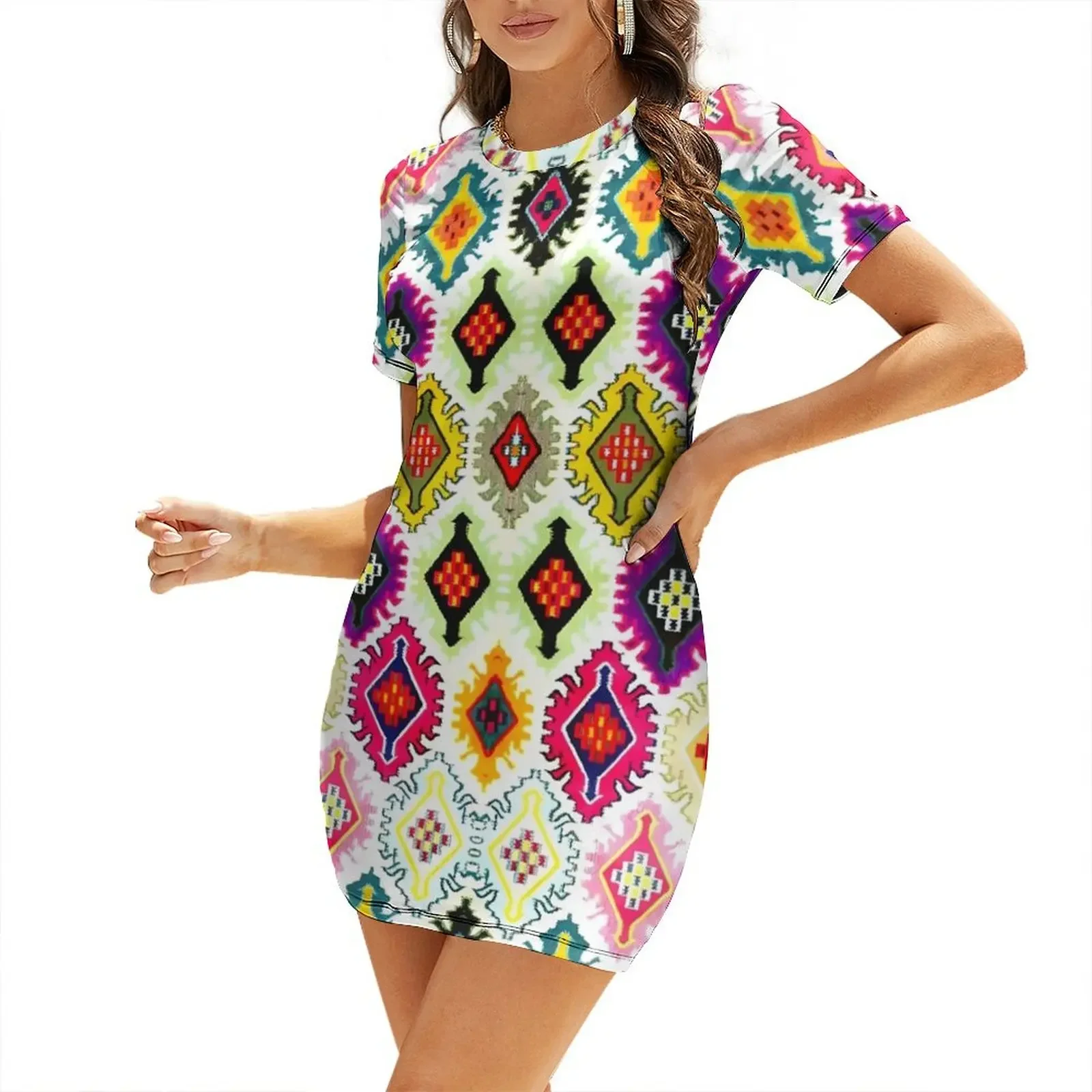 

Huichol Short-Sleeved Dress Dress vintage summer women's dress 2025 summer clothes