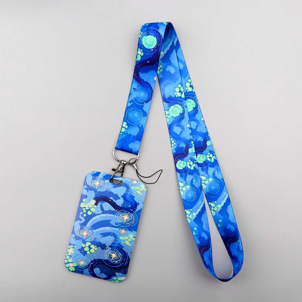 Blue Water Lotus ID Badge Holder With Lanyard Fantasy Pattern Card Sleeve for Student Staff Work Credential Protector