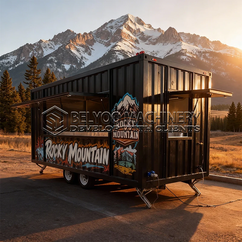 Belyoo Container Food Trailer Bbq Restaurant Bar Fast Food Pizza Trailer Mobile 20ft 40ft Commercial Container Kitchen for Sale