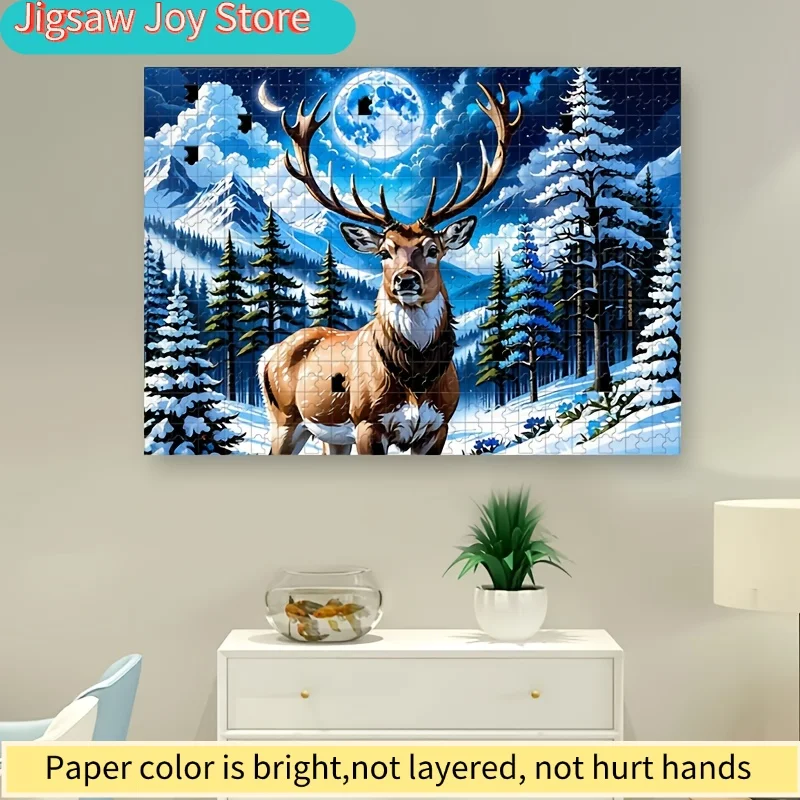 Schneeberg-Antilopen-Rahmenszene, 1000-teiliges Puzzlespiel – Intellektuelle Herausforderung, DIY-Spiel, Weihnachten, Halloween, Familieninteraktion