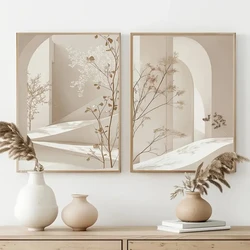2Pcs Set Canvas Poster Boho Minimalist Arch Bohemian Leaves Frameless Living Room Bedroom Wall Art Prints Painting