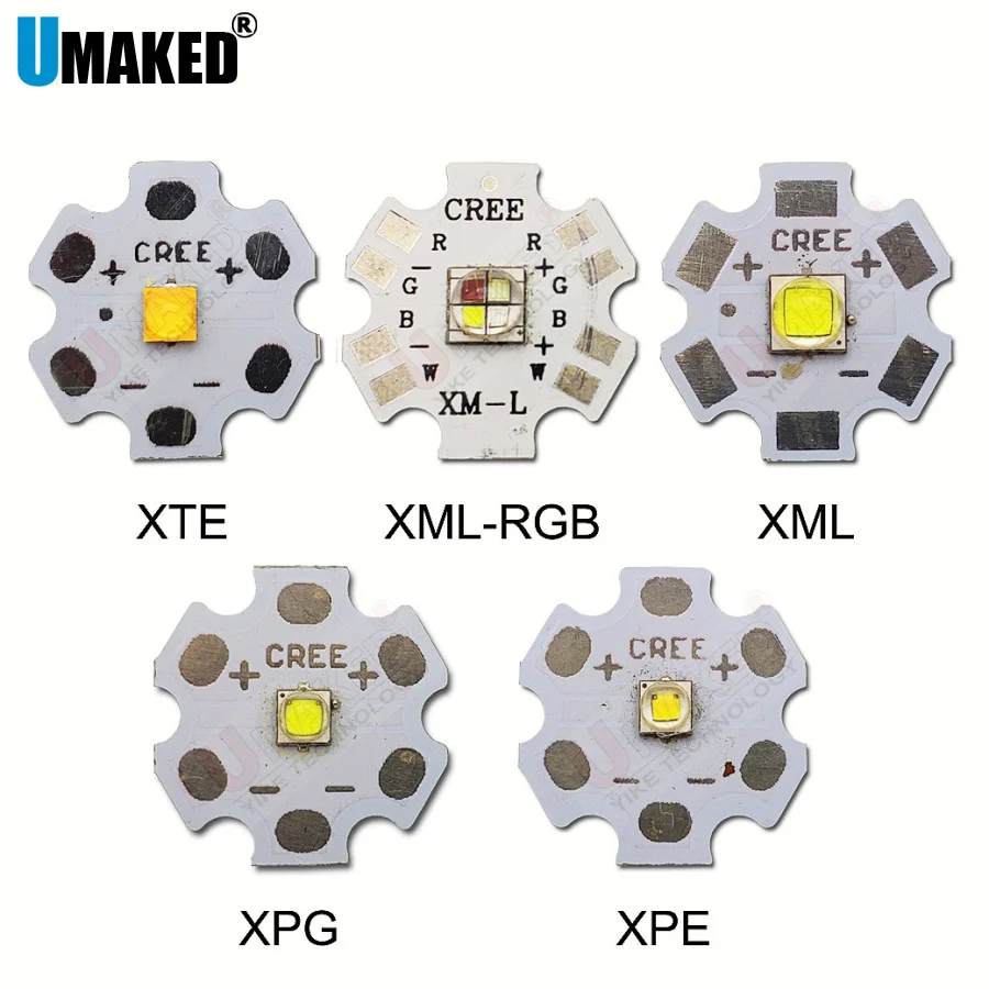50 SZT. 3W 5W 10W CREE XML XPE T6 LED Dioda Emisyjna WW/W/R/G/B/RGB Wysokiej Mocy LED Chip na 16mm 20mm PCB Do Roweru/Lampy Czołowej