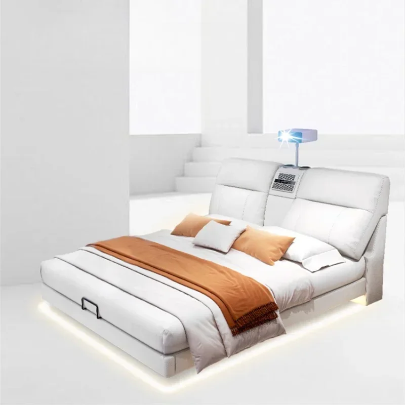 Nordic Modern Luxury Double Bed Frame Elegant Projector White Multifunctional Bed Comferter Villa Cama Matrimonial Bedroom Set