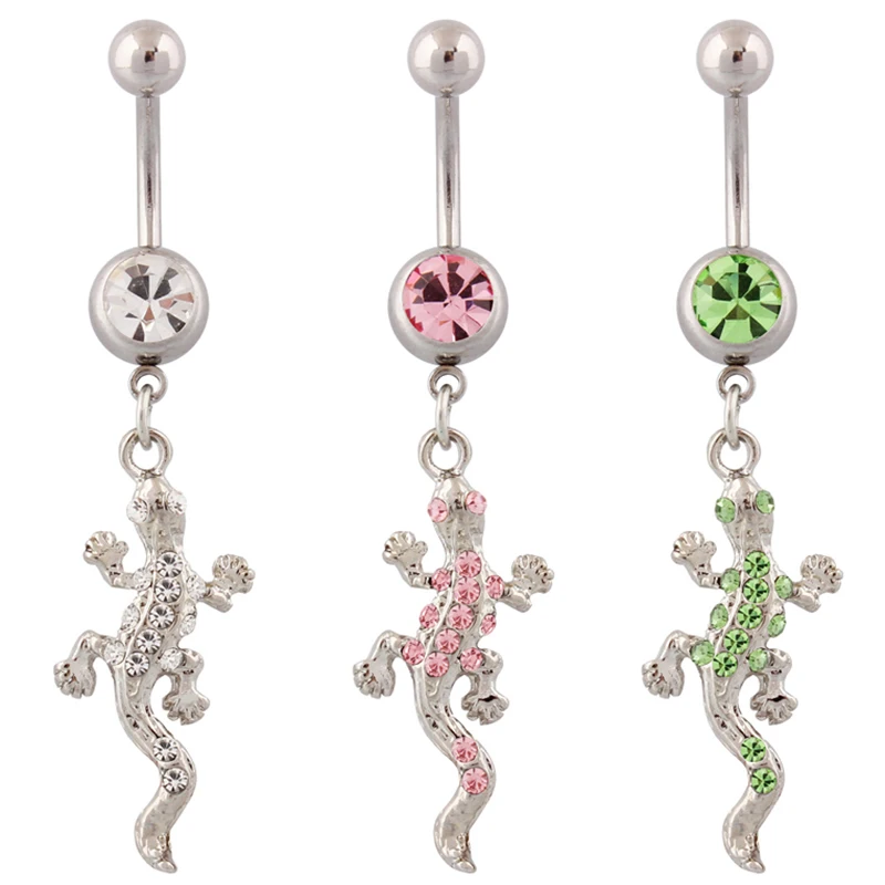 Piercing para ombligo con colgante de plátano Geko, varilla de acero inoxidable de 14G y 10mm, con pedrería, joyería de moda, sin níquel