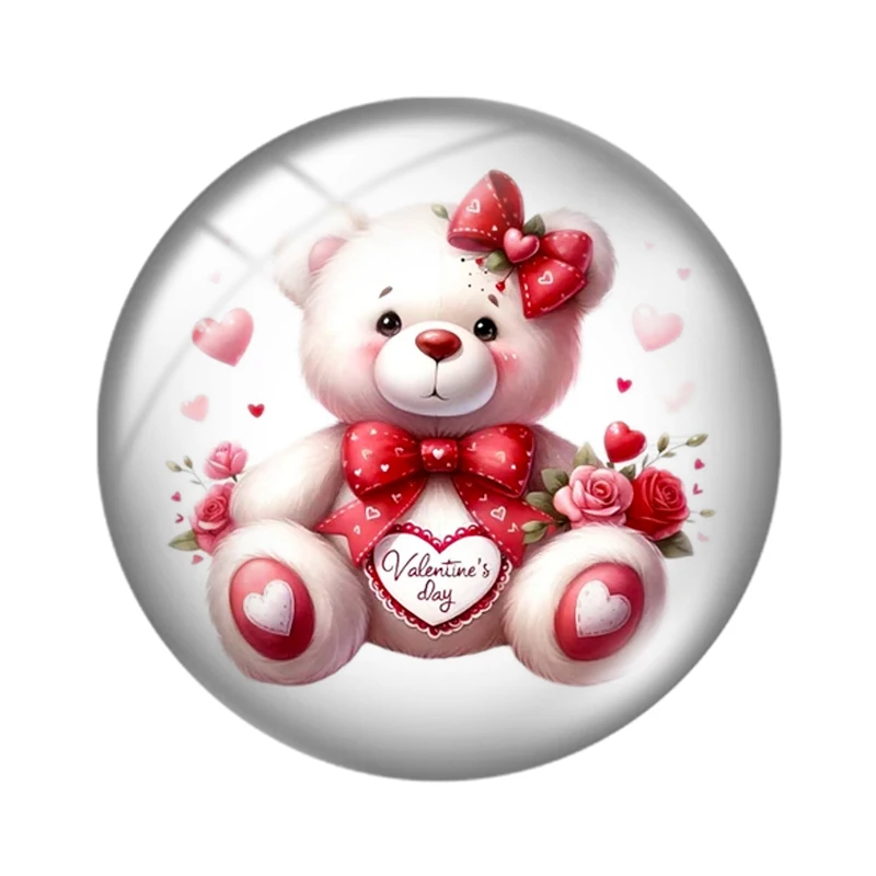 Love Teddy Bear Cute mixed 10pcs DIY 12mm/16mm/18mm/25mm Round Photo Glass Cabochon Demo Flat Back Making findings