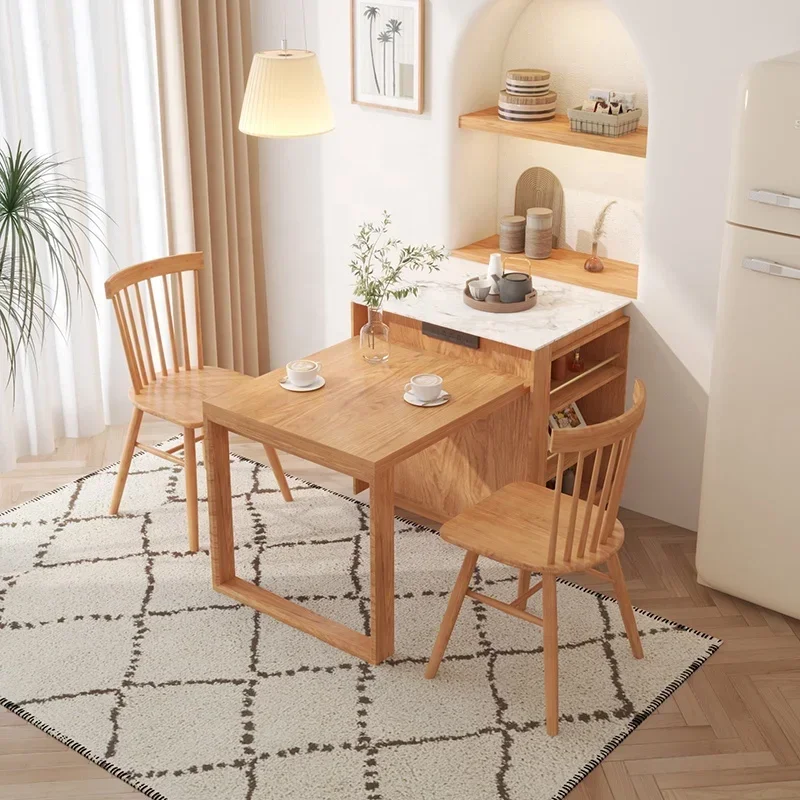 

#For Wood Style Kitchen Island Dining Table Large Side Storage Cabinet Solid Wood Legs Plywood tabletop Folding Dining Table set