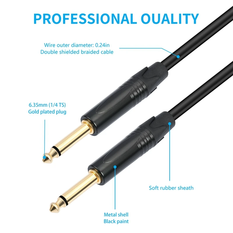 6.35Mm 1/4 Guitar Cable Male To Male TS/TRS Balanced Stereo Audio Cable For Electric Guitar Bass Amp Mixer Speaker