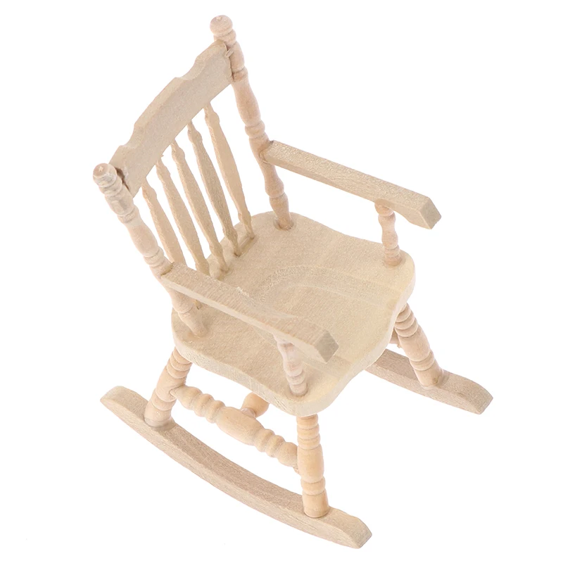 

1Pc 1/12 Dollhouse Miniature Rocking Chair Wooden Stool Armchair Modle Toys Furniture Pretend Play Doll House Decor Accessories