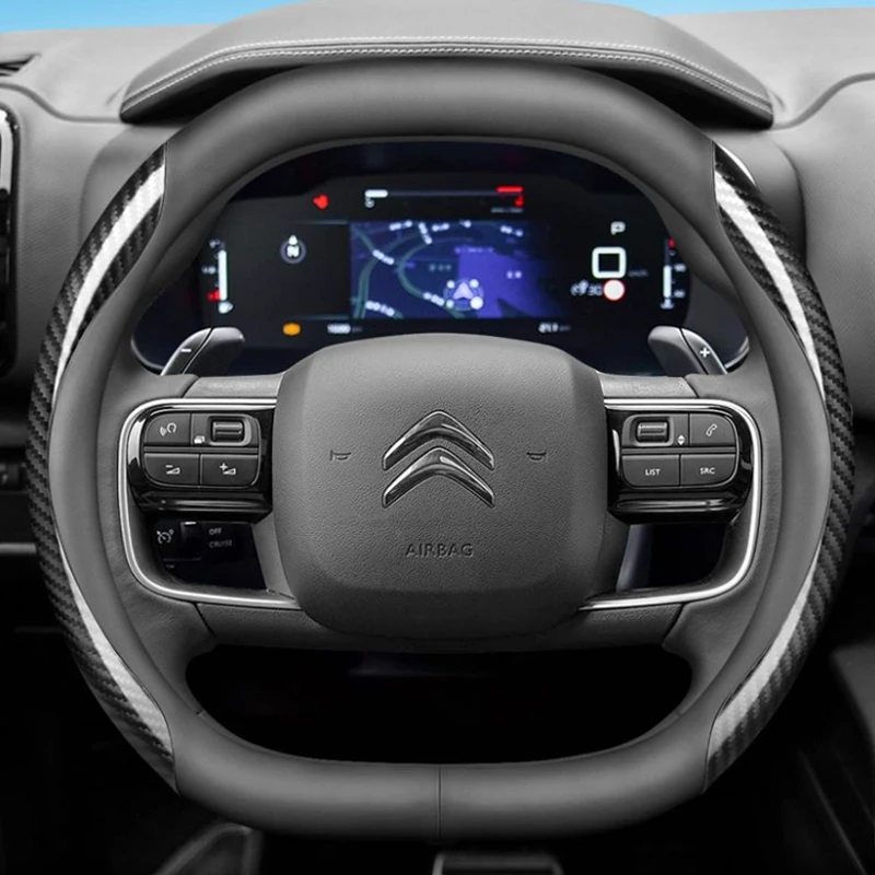 Leather Car Steering Wheel Cover Non Slip for Citroen e-C3 C3