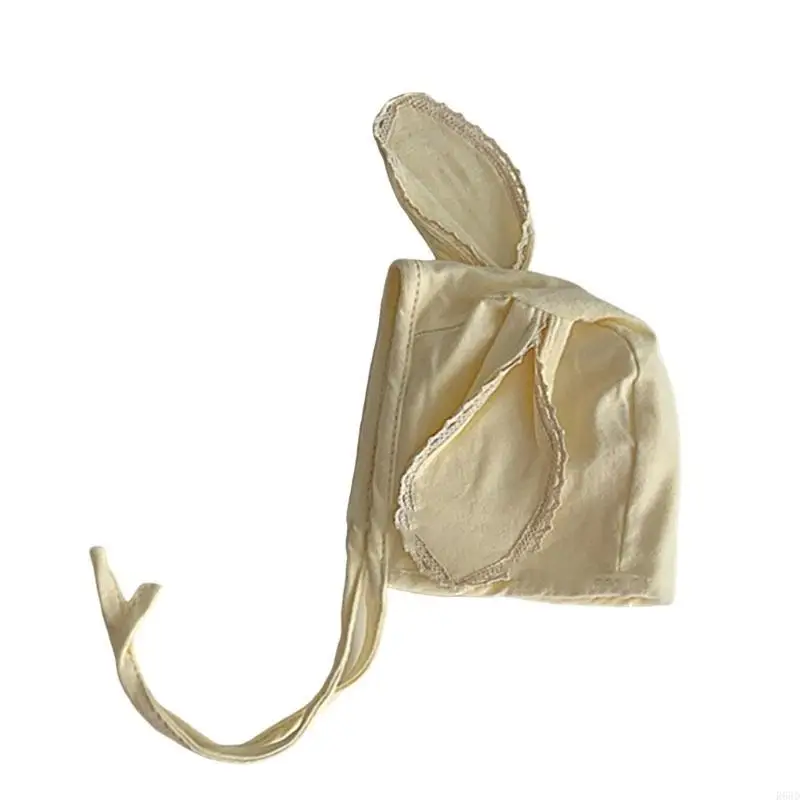 

R66D Lovely Baby Hat with Animal Ears Designing, Chin Belt Ties Hospital Caps Newborns Infant Fetal Caps Bonnet for Warmth