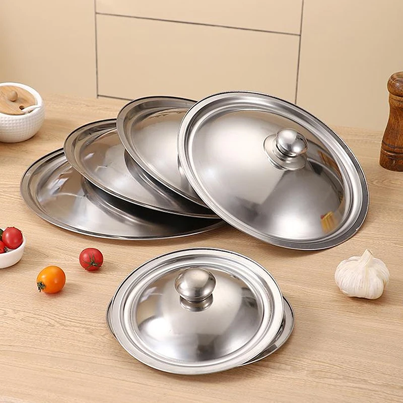 【Paz】 Tapa de olla redonda de acero inoxidable de 10-32Cm, cubierta de sartén de repuesto Universal, lavavajillas de borde liso para sartén, olla Wok