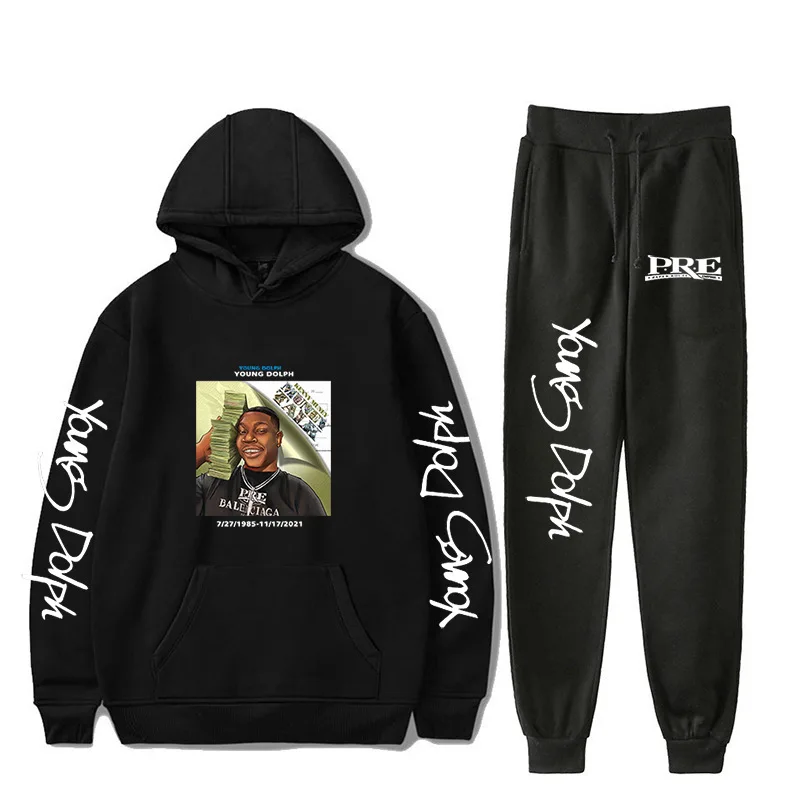 Rapper Young Dolph Men\'s Sportswear Sets Casual Tracksuit Two Piece Set Top and Pants Sweat Suit Male Sporting Suits Streetwear