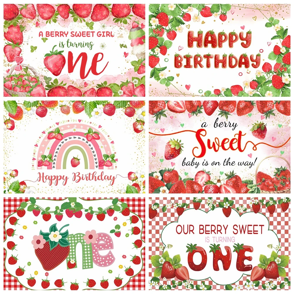 

Strawberry Theme Newborn Baby Shower Backdrop Photography Kids Girls Sweet One 1st Birthday Party Fruit Background Photo Studio