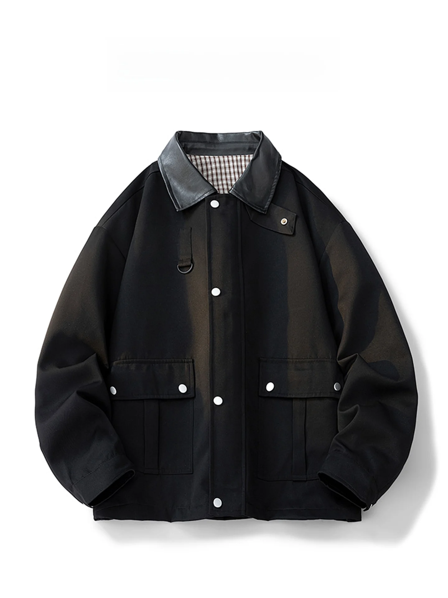 

Wassup Vals American Sle Loose Fit Men's Jaet Spring Autumn plus Size Casual Coat with Flip Collar And Multiple kets