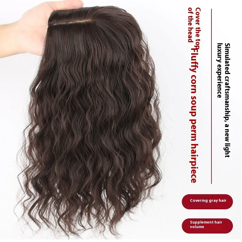 8x12cm 인모 가발 곱슬머리 자연색/다크 브라운 탈모 및 볼륨감이 적은 여성용 헤어피스 여성용 합성 헤어피스