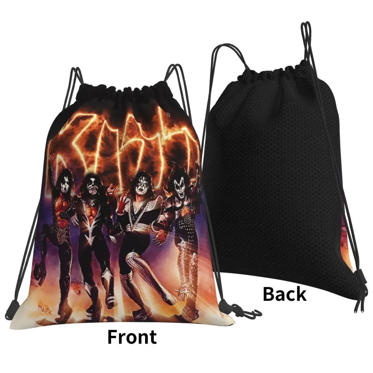 KISS The Band - Destroyer Fire Log Backpacks Casual Drawstring Bags Sports Bag Book Bags for Man Woman School