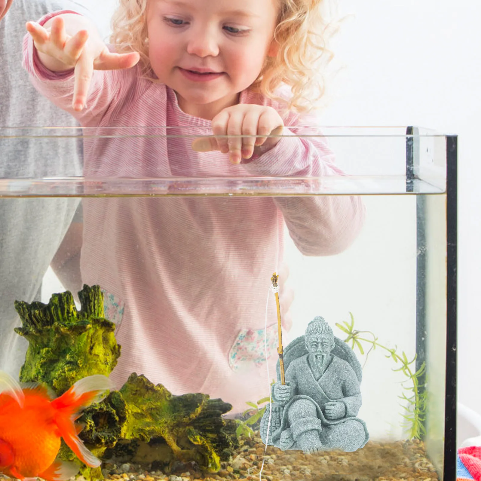 

Lifelike Jiang Taigong Fishing Statue Miniature Fisherman Figure Sand Stone Material Smooth Texture Versatile Use Home Office